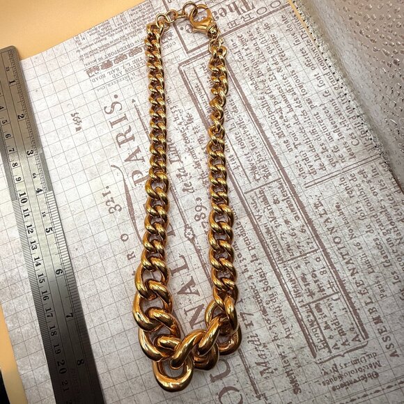 Elegant Bold Milor Bronze Italy Gold Overly Wide Graduated Chain Necklace - Picture 11 of 15